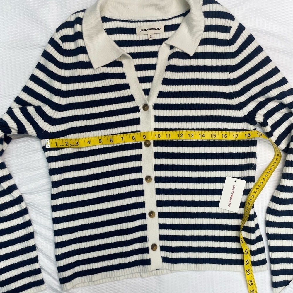 NWT Lucky Brand Navy and Cream Striped Long Sleeve Cardigan Size XL - Picture 5 of 9